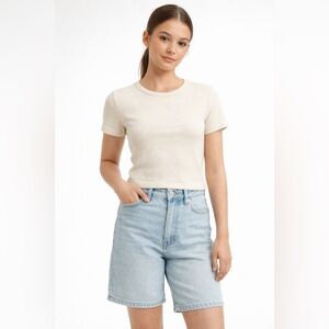 ZARA Girls Ribbed Short Sleeve Tee Cream Ivory Size 13–14 164cm
